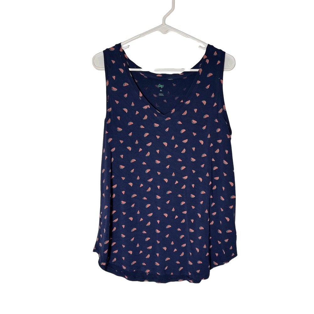 Dip Womens Navy Blue Watermelon Print V-Neck Tank‎ Top Sleeveless Shirt Medium